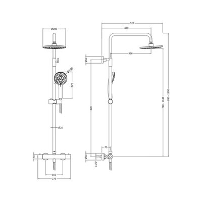 Round Thermostatic Shower Kit with Fixed Head & Adjustable Handset - Brushed Pewter
