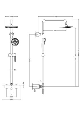 Round Thermostatic Shower Kit with Fixed Head & Adjustable Handset - Brushed Pewter - 3
