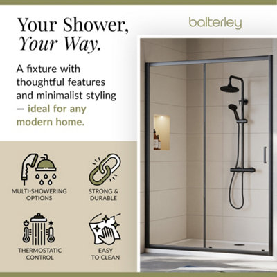 Round Thermostatic Shower Kit with Fixed Head & Adjustable Handset - Matt Black