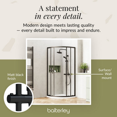 Round Thermostatic Shower Kit with Fixed Head & Adjustable Handset - Matt Black - 6