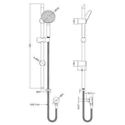 Round Thermostatic Vertical Bar Valve and Single Function Handset Slider Rail Kit Shower Bundle - Chrome - Balterley