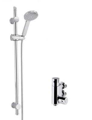 Round Thermostatic Vertical Bar Valve and Water Saving Handset Slider Rail Kit Shower Bundle - Chrome - Balterley