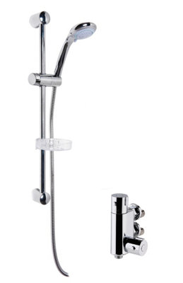 Round Thermostatic Vertical Bar Valve with Large Multi Function Handset Slide Rail Kit Shower Bundle - Chrome - Balterley