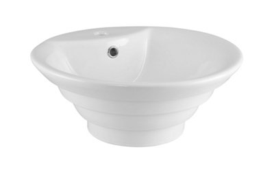 Round Tiered 1 Tap Hole Ceramic Countertop Vessel with Overflow - 460mm