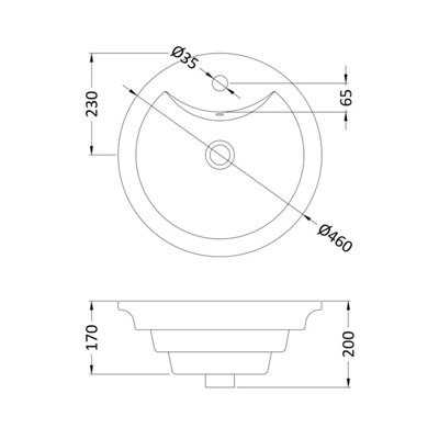 Round Tiered 1 Tap Hole Ceramic Countertop Vessel with Overflow - 460mm