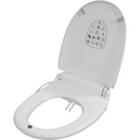 Round Toilet Seat with Integrated Bidet Cleaning - Warm Air Dryer - Heated Seat