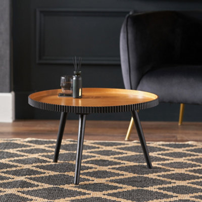 Round Tripod Wood Coffee Table with Ribbed Edge