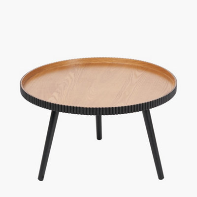 Round Tripod Wood Coffee Table with Ribbed Edge