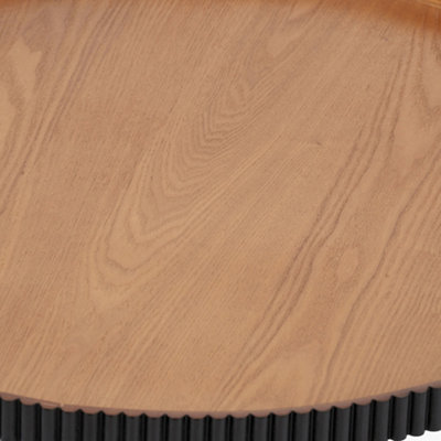 Round Tripod Wood Coffee Table with Ribbed Edge
