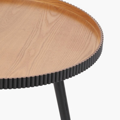 Round Tripod Wood Coffee Table with Ribbed Edge