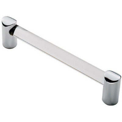 Round Tube Pull Handle 148 x 16mm 128mm Fixing Centres Clear & Chrome