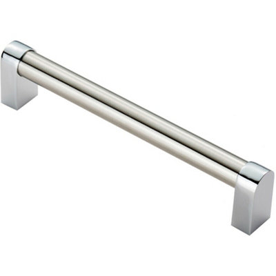 Round Tube Pull Handle 176 x 16mm 160mm Fixing Centres Satin Nickel & Chrome