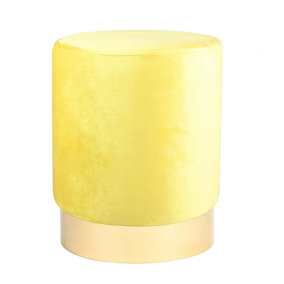 Round Velvet Footstool - H36 x D29cm - Yellow