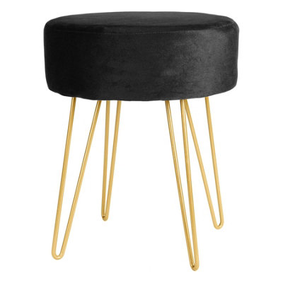 Round Velvet Footstool - H40 x D35cm - Black/Gold