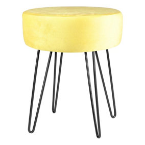 Round Velvet Footstool - H40 x D35cm - Yellow/Black