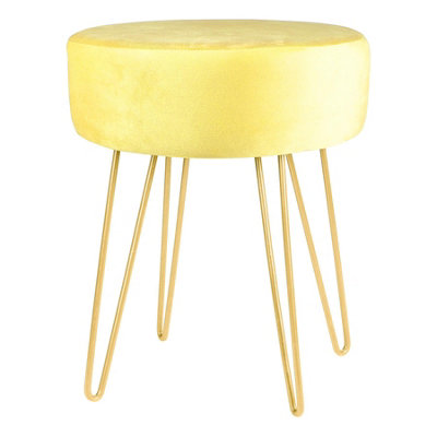 Round Velvet Footstool - H40 x D35cm - Yellow/Gold