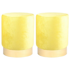 Round Velvet Footstools - H36 x D29cm - Yellow - Pack of 2
