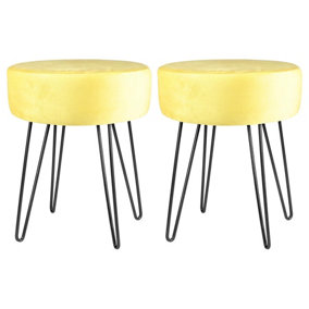 Round Velvet Footstools - H40 x D35cm - Yellow/Black - Pack of 2