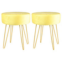 Round Velvet Footstools - H40 x D35cm - Yellow/Gold - Pack of 2