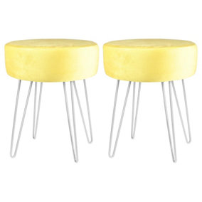 Round Velvet Footstools - H40 x D35cm - Yellow/Silver - Pack of 2