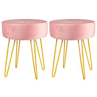 Round Velvet Footstools - Pink/Gold - Pack of 2