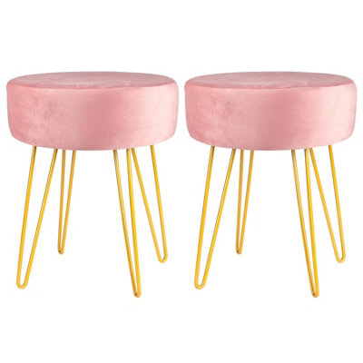 Round Velvet Footstools - Pink/Gold - Pack of 2