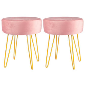 Round Velvet Footstools - Pink/Gold - Pack of 2