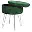 Round Velvet Storage Footstool - H45 x D36cm - Green/Silver