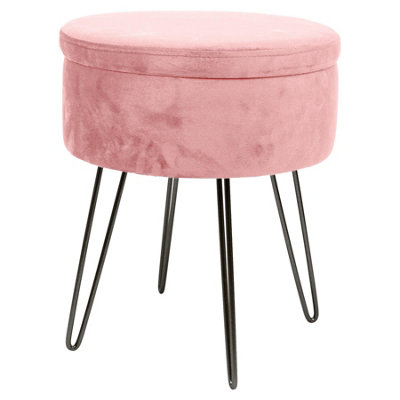 Round Velvet Storage Footstool - H45 x D36cm - Pink/Black