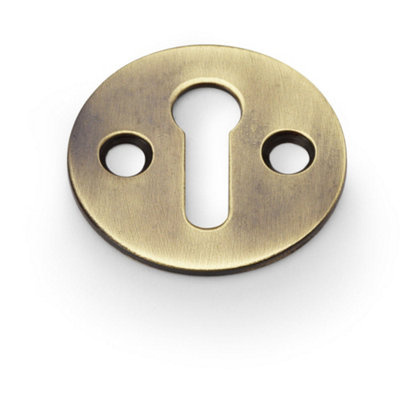 Round Victorian Standard Lock Profile Escutcheon - Antique Bronze Door Key Plate