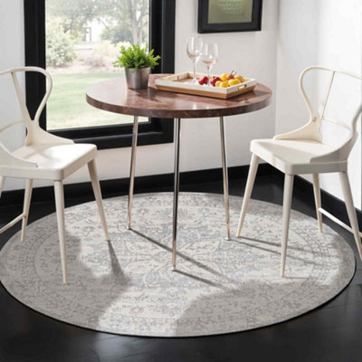 Round Vintage Oriental Boho Medium Grey Sage Area Rug 200 x 200 cm ...