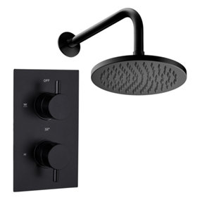 Round Wall Concealed Thermostatic Shower Valve Set with Fixed Head - Black