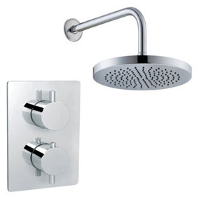 Round Wall Concealed Thermostatic Shower Valve Set with Fixed Head - Chrome