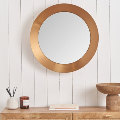 Round Wall Mirror Gold Metal Wide Angled Frame 60cm Concave Contemporary