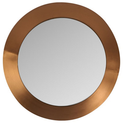 Round Wall Mirror Gold Metal Wide Angled Frame 60cm Concave Contemporary