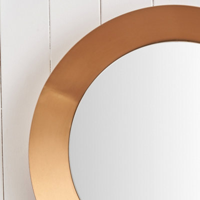 Round Wall Mirror Gold Metal Wide Angled Frame 60cm Concave Contemporary