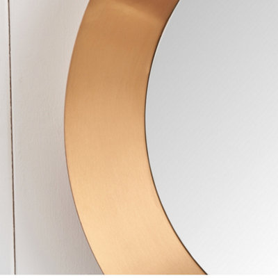 Round Wall Mirror Gold Metal Wide Angled Frame 60cm Concave Contemporary