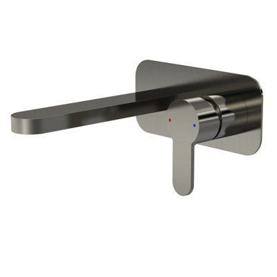 Round Wall Mount 2 Tap Hole Basin Mixer Tap & Back Plate - Brushed Pewter