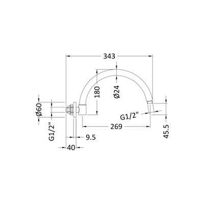 Round Wall Mount Curved Shower Arm - 303mm - Chrome - Balterley