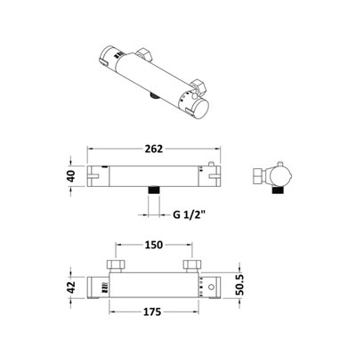 Round Wall Mount Shower Thermostatic Bar Valve Tap (Kit Not Included) - Chrome - Balterley