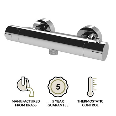 Round Wall Mount Shower Thermostatic Bar Valve Tap (Kit Not Included) - Chrome - Balterley - 3