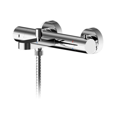 Round Wall Mount Thermostatic Bath Shower Mixer Bar Valve Tap - Chrome