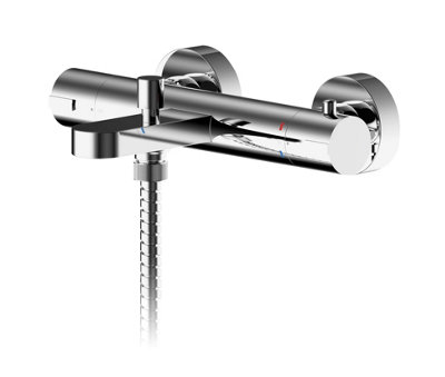 Round Wall Mount Thermostatic Bath Shower Mixer Bar Valve Tap - Chrome