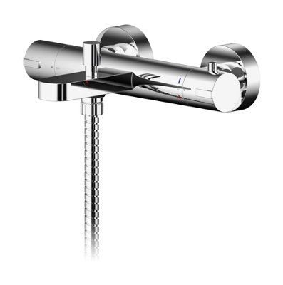 Round Wall Mount Thermostatic Bath Shower Mixer Bar Valve Tap - Chrome