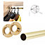 Round Wardrobe Rail Hanging Tube Pipe 1000mm Polished Gold Set with End Brackets