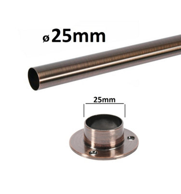 Round Wardrobe Rail Hanging Tube Pipe 1100mm Antique Copper Set with End Brackets