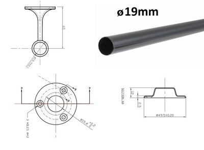 Round Wardrobe Rail Hanging Tube Pipe 1200mm Black Matt Set with End Brackets - 4
