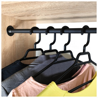 Round Wardrobe Rail Hanging Tube Pipe 1500mm Black Matt Set with End Brackets