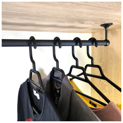 Round Wardrobe Rail Hanging Tube Pipe 1800mm Black Matt Set with End Brackets