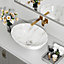 Round White Ceramic Marble Effect Grey Texture Bathroom Countertop Basin Sink W 415mm x D 335mm